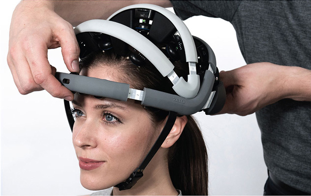 Woman wearing a Zeto EEG device